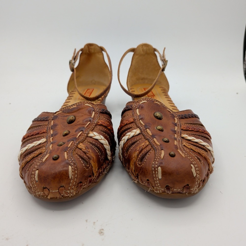 Pikolinos Mahon Brown Leather Huarache Wedge Sandal Women 40 Braided Ankle Strap - Picture 3 of 8